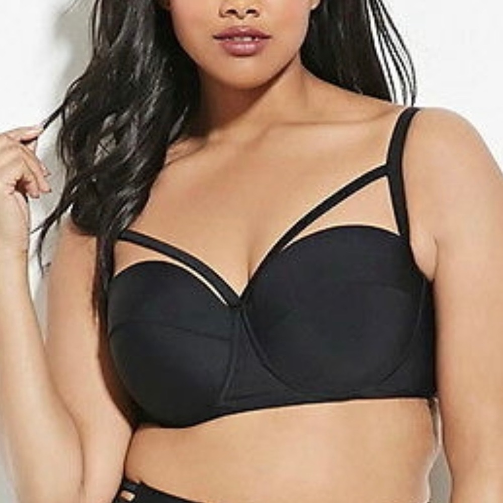 Forever 21 Plus Black Bralette Bikini Swim Strap Top